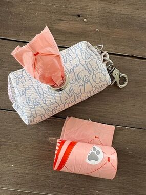 Patterned Dog Waste Bag Dispenser Keychain in Light Blue and Pink (soft)